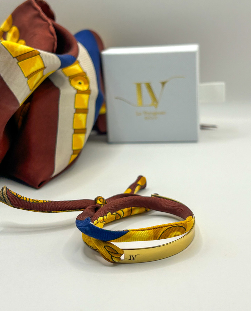 Manchette dorée à l’or fin & soie Luxe - PM- Héritage Tribal