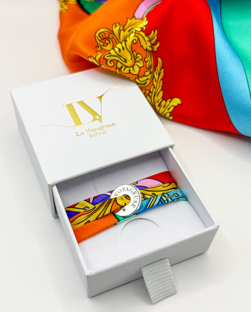 Bracelet / Collier soie luxe Argent - Capsule "Barocco Pop"