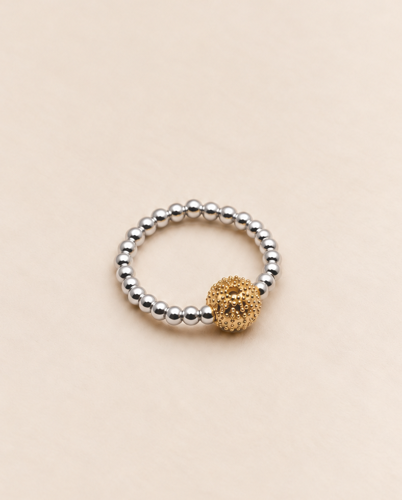 Bague bicolore Oursin Talisman Plaqué or & Argent - Pierre Cachée
